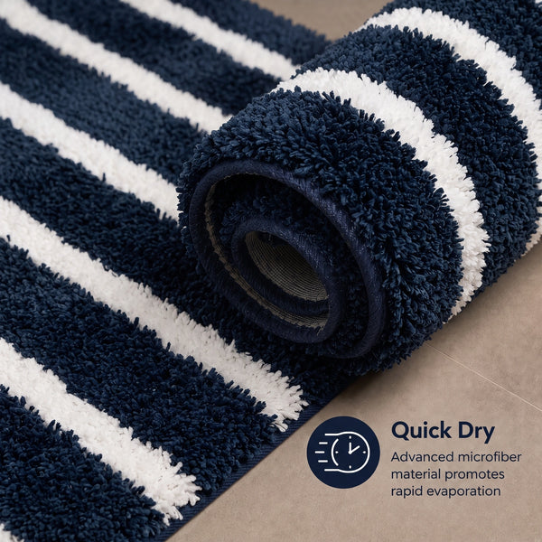 Navy Blue & White Striped Anti Slip Bath Mat, 40 x 60 cm