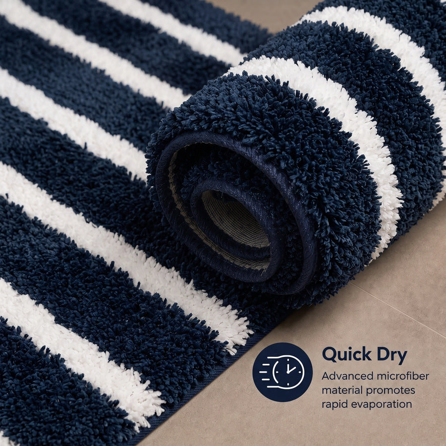 Navy Blue & White Striped Anti Slip Bath Mat, 40 x 60 cm