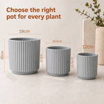 Elaris Ribbed Ceramic Planter Set - Timeless Grey, Set of 3
