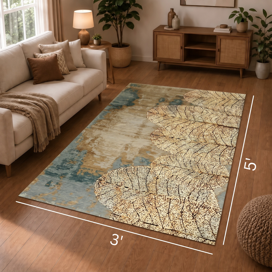 Botanical Serenity Print Anti-skid Washable Carpet 4x6 ft