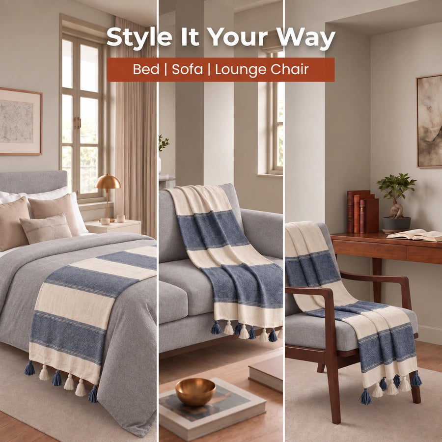 Elaris Grey Broad Stripe Weave Throw