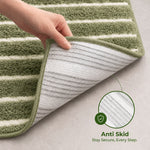 Sage Green & White Striped Anti Slip Bath Mat, 50 x 80 cm