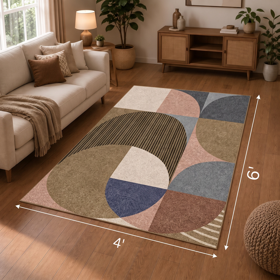 Modern Earth Mosaic Print Anti-skid Washable Carpet 3x5 ft