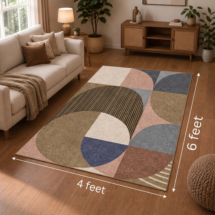 Modern Earth Mosaic Print Anti-skid Washable Carpet 4x6 ft