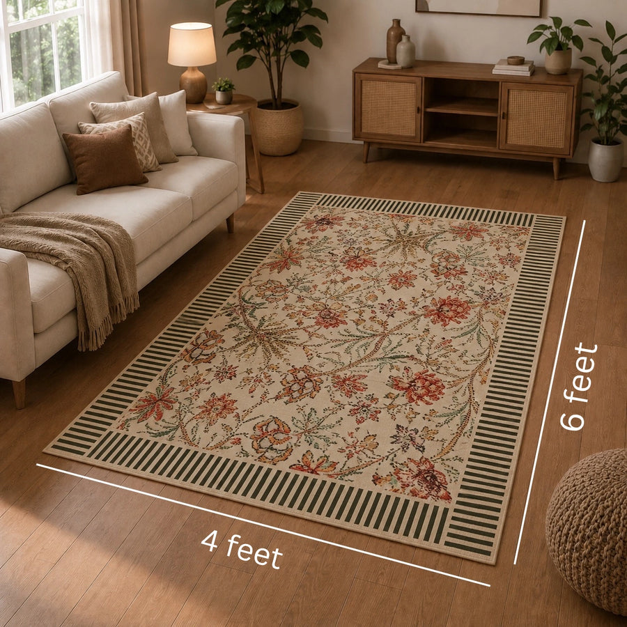 Botanical Print Anti-skid Washable Carpet 4x6 ft