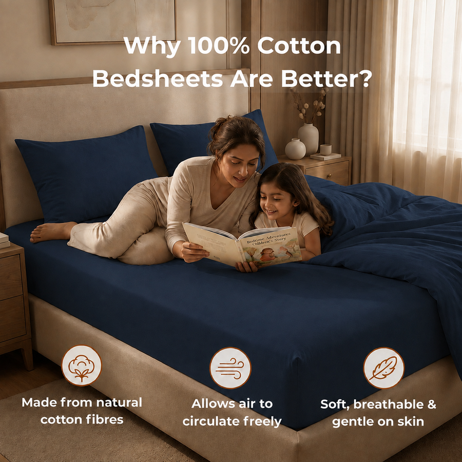 Elaris Solid Navy King Fitted 100% Cotton Bedsheet Set