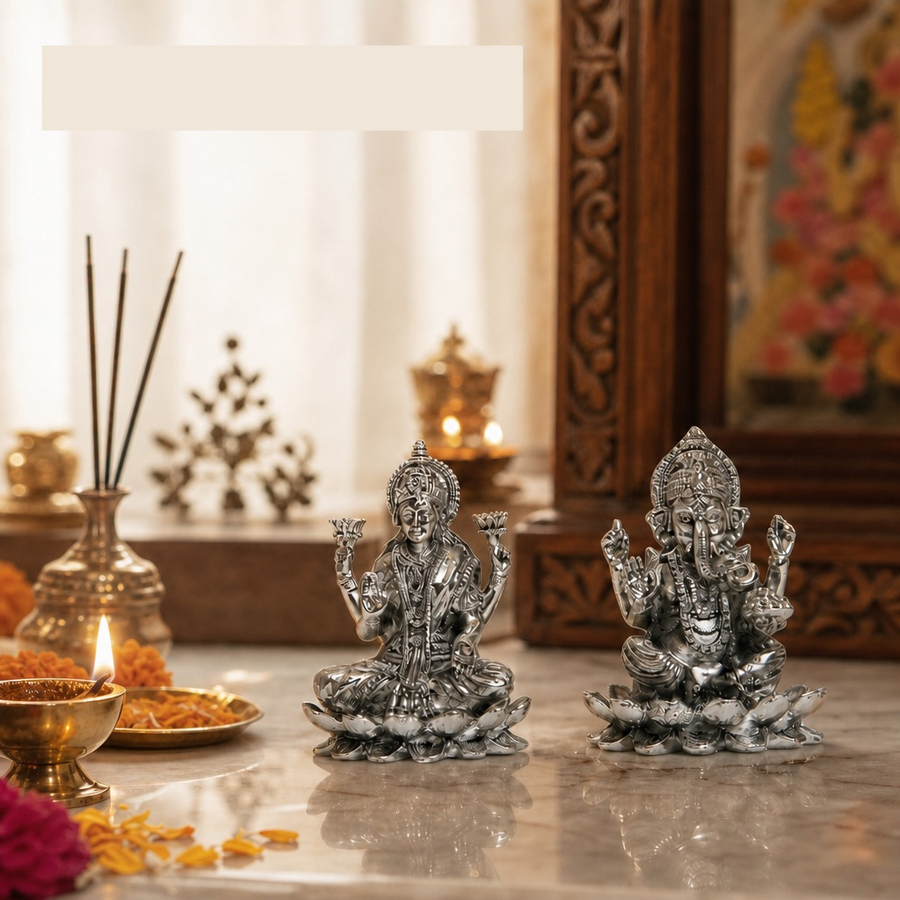 Elaris Lakshmi Ganesha Idol on Lotus – Silver Plated