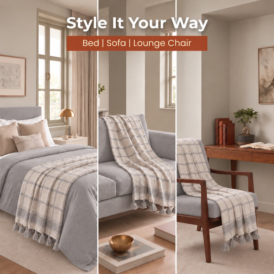 Elaris Grey Check Throw