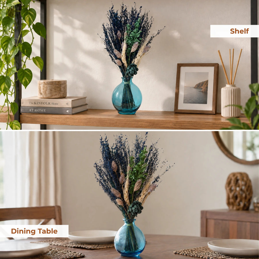 Elaris Coastal Lagoon Dried Blooms With Vase