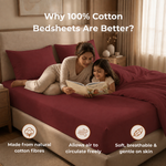 Elaris Solid Maroon King Fitted 100% Cotton Bedsheet Set