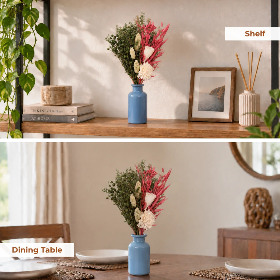 Elaris Blue Marina Dried Blooms With Vase