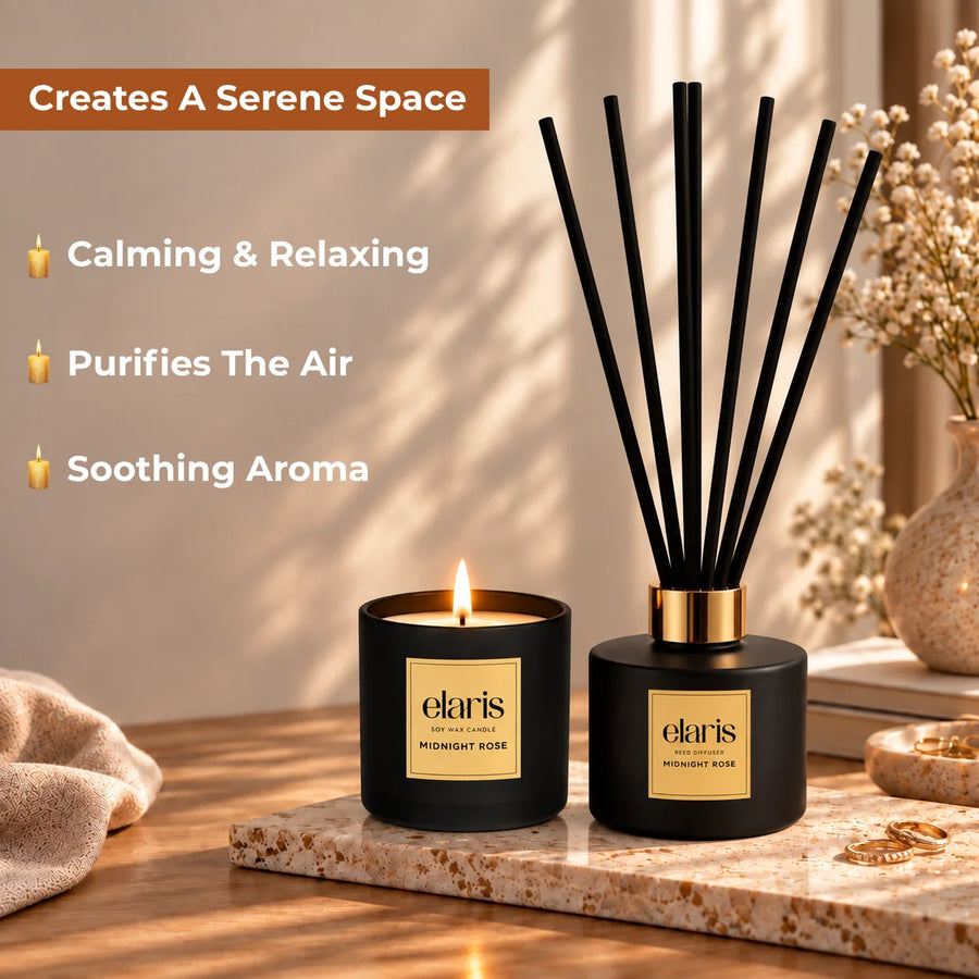 Elaris Midnight Rose Candle & Reed Diffuser Gift Set