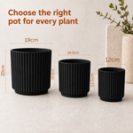 Elaris Ribbed Ceramic Planter Set - Striking Textured Black