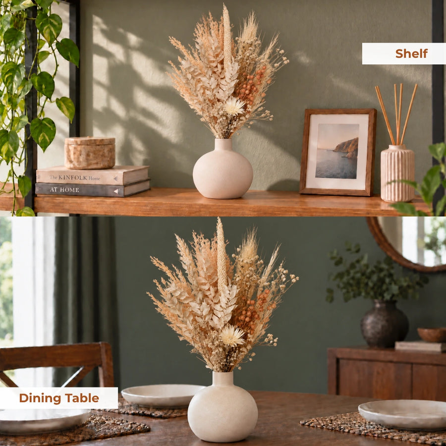 Elaris White Birch Dried Blooms With Vase