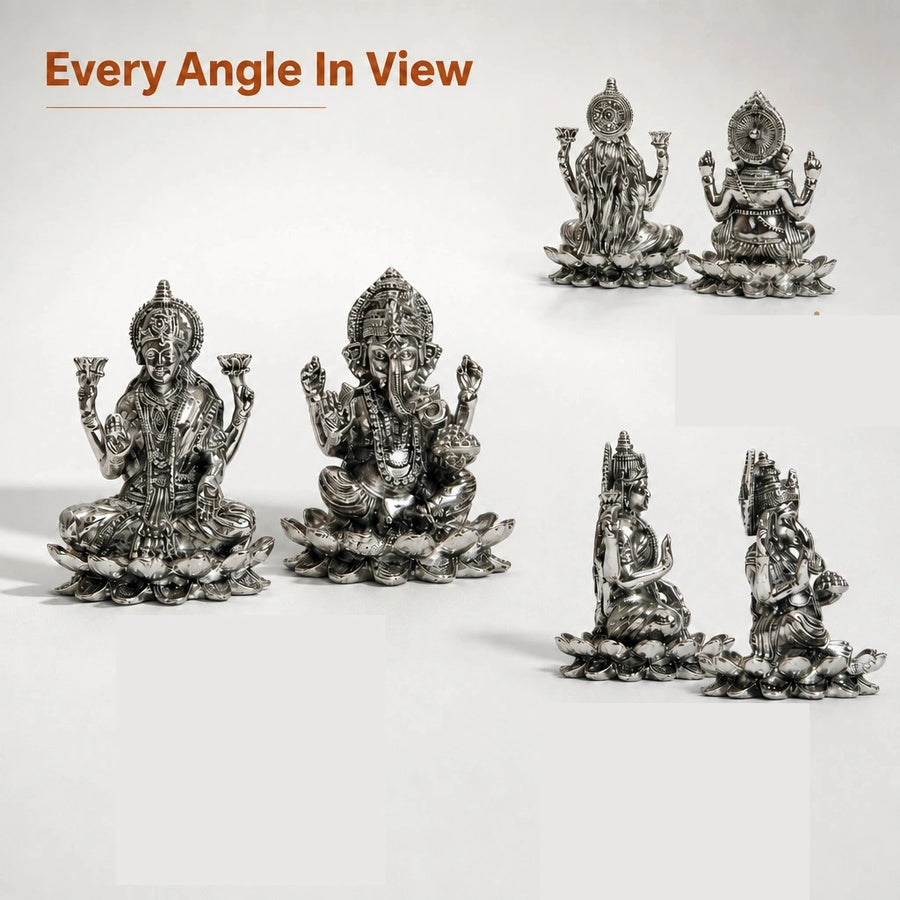 Elaris Lakshmi Ganesha Idol on Lotus – Silver Plated