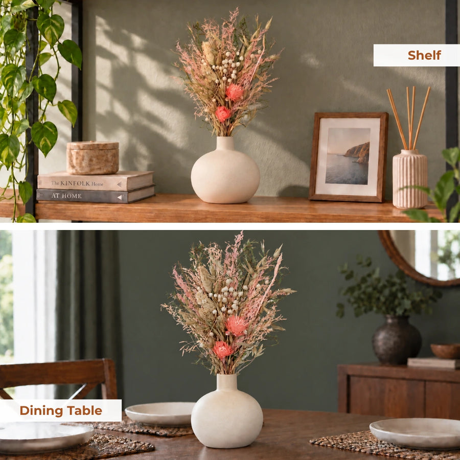 Elaris Rosé Blush Dried Blooms With  Vase