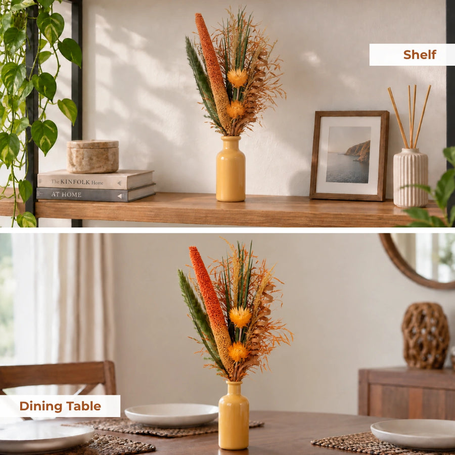 Elaris  Ochre Dried Blooms With Vase