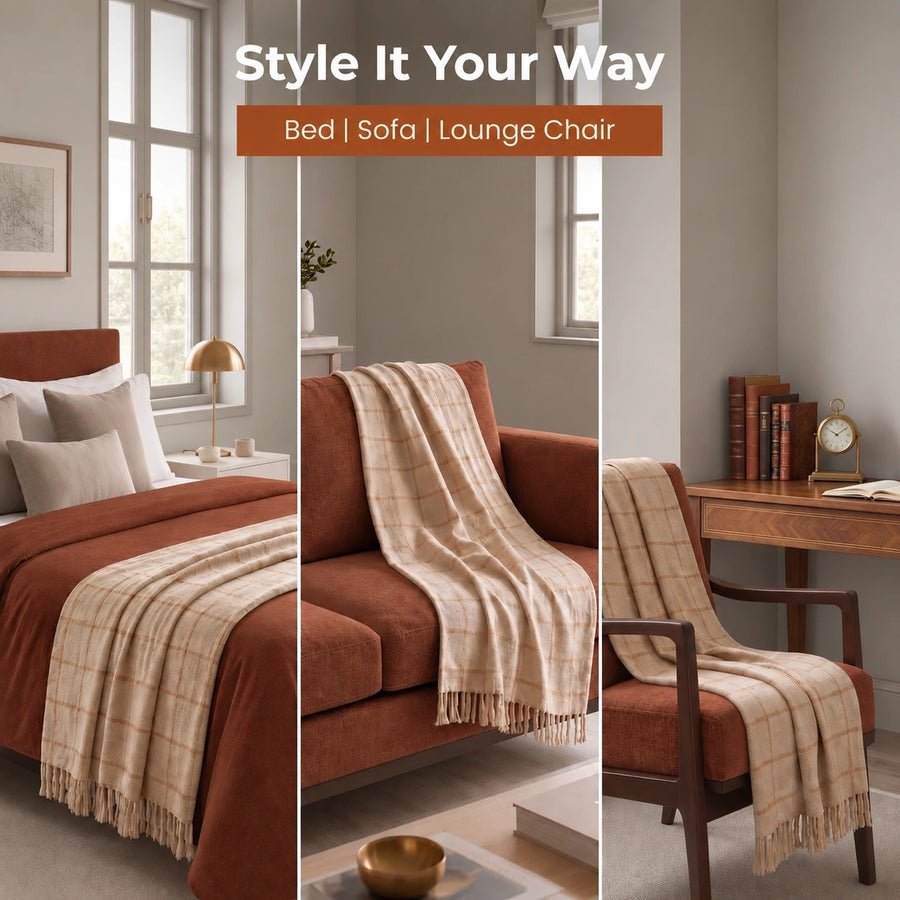Elaris Ivory Beige Check Throw