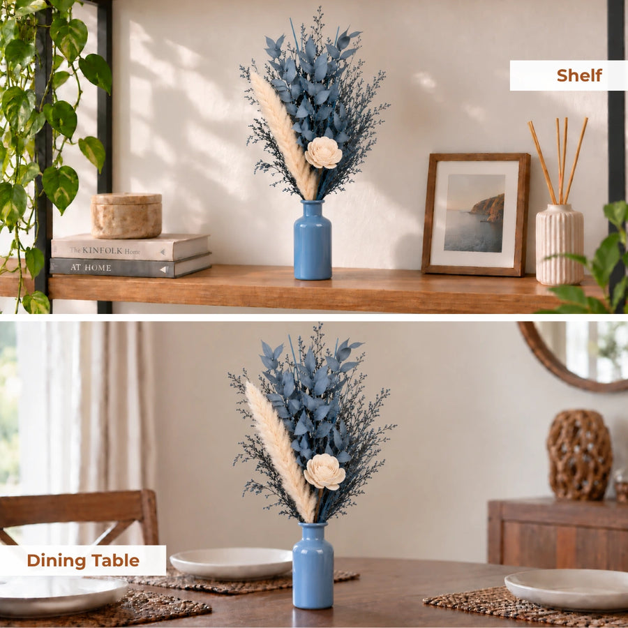 Elaris Blue Tide Dried Blooms With Vase