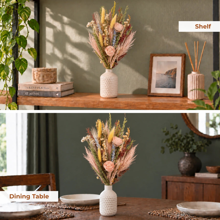 Elaris Pink Petal Dried Blooms With Vase