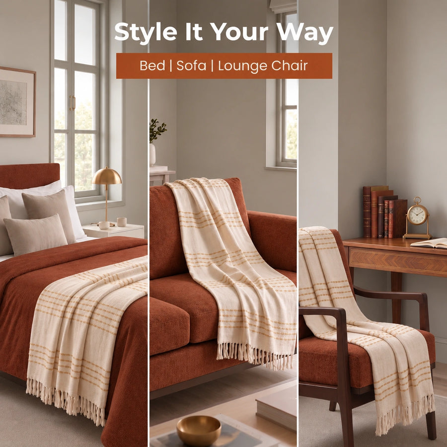 Elaris Ivory Beige Stripe Throw