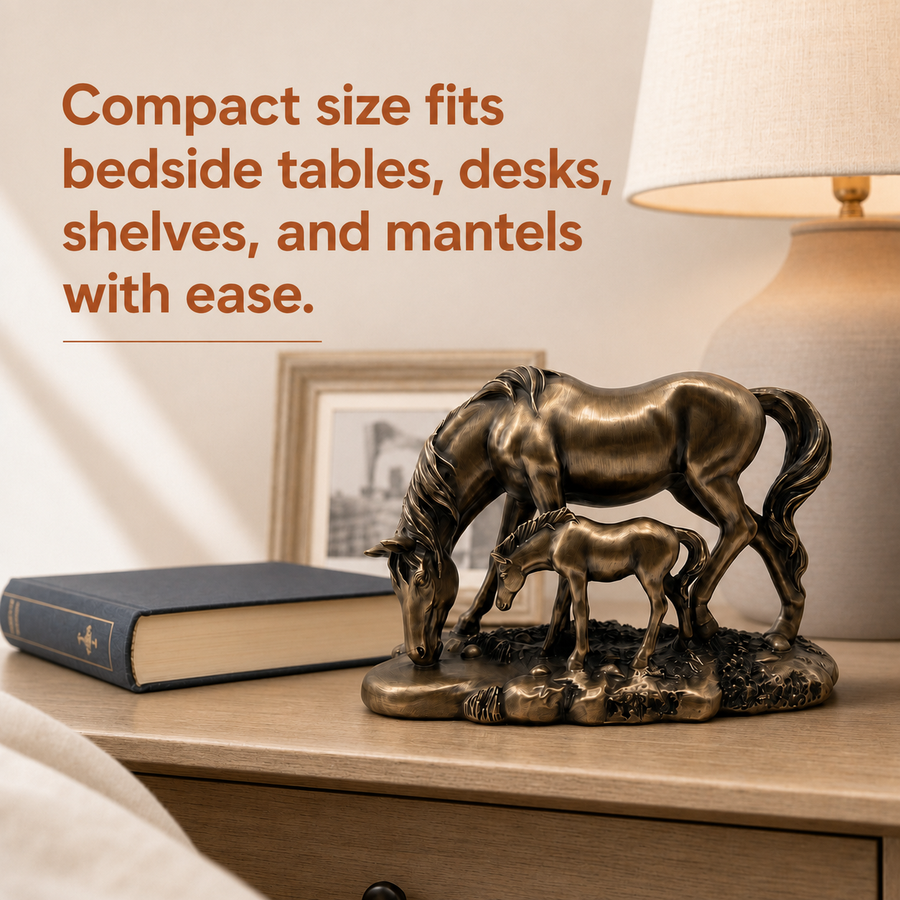Elaris Graceful Mare & Foal Horse Sculpture Showpiece for Home & Office Décor | Nature-Inspired Decorative Figurine for Living Room, Study, Shelf & Console Table Styling