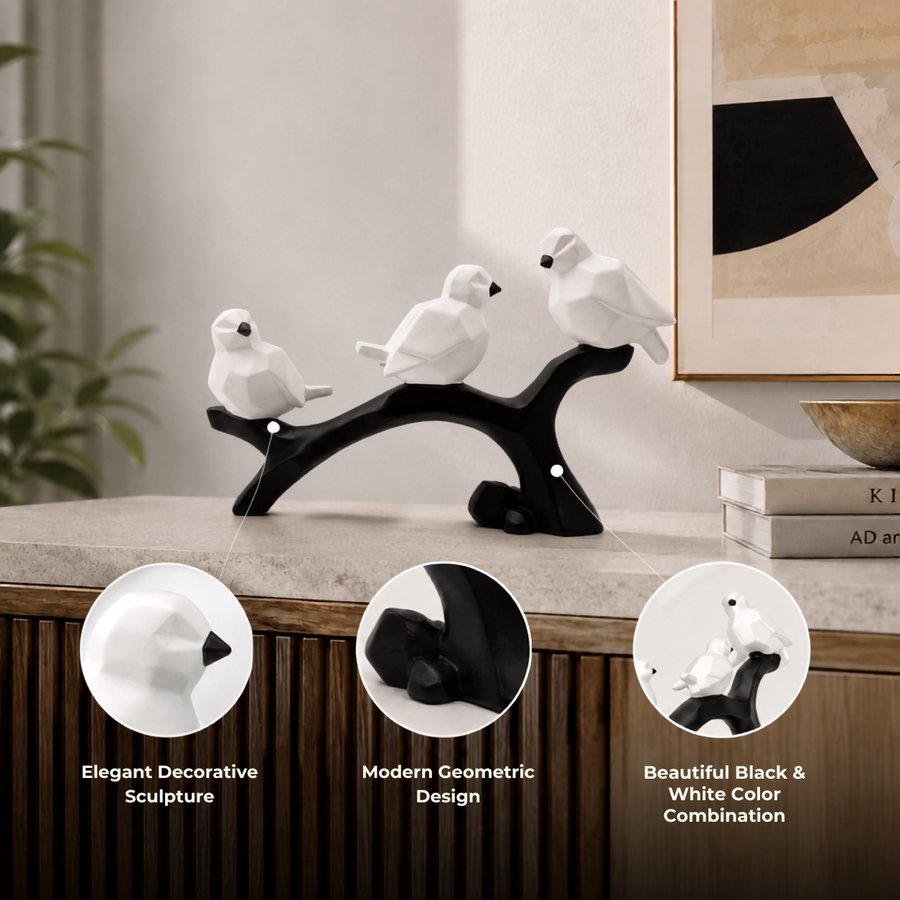 Elaris Birds Trio Showpiece - Black & White Branch Sculpture
