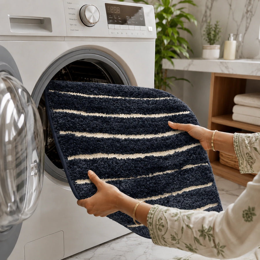 Navy Blue & White Striped Anti Slip Bath Mat, 50 x 80 cm