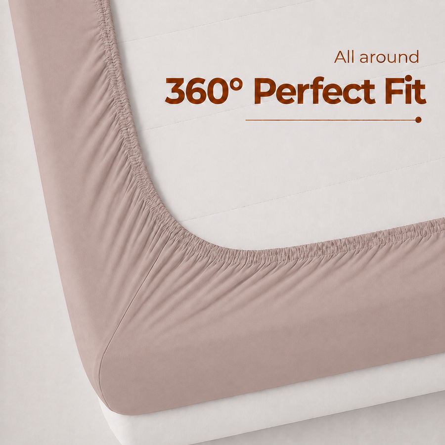 Elaris Solid Caramel King Fitted 100% Cotton Bedsheet Set