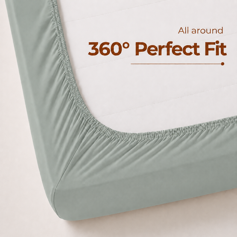 Elaris Solid Sage Green Queen Fitted 100% Cotton Bedsheet Set