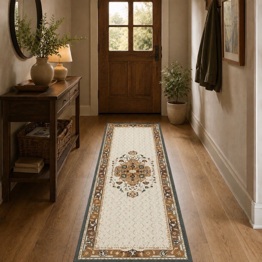 Ivory Heritage Anti-skid Washable Carpet & 2 Runner Set