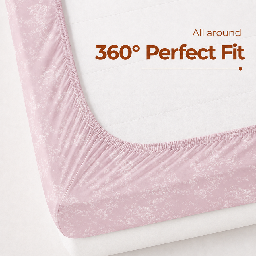 Elaris Self Print Pink Queen Fitted 100% Cotton Bedsheet Set