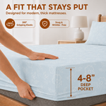 Elaris Self Print Powder Blue Queen Fitted 100% Cotton Bedsheet Set