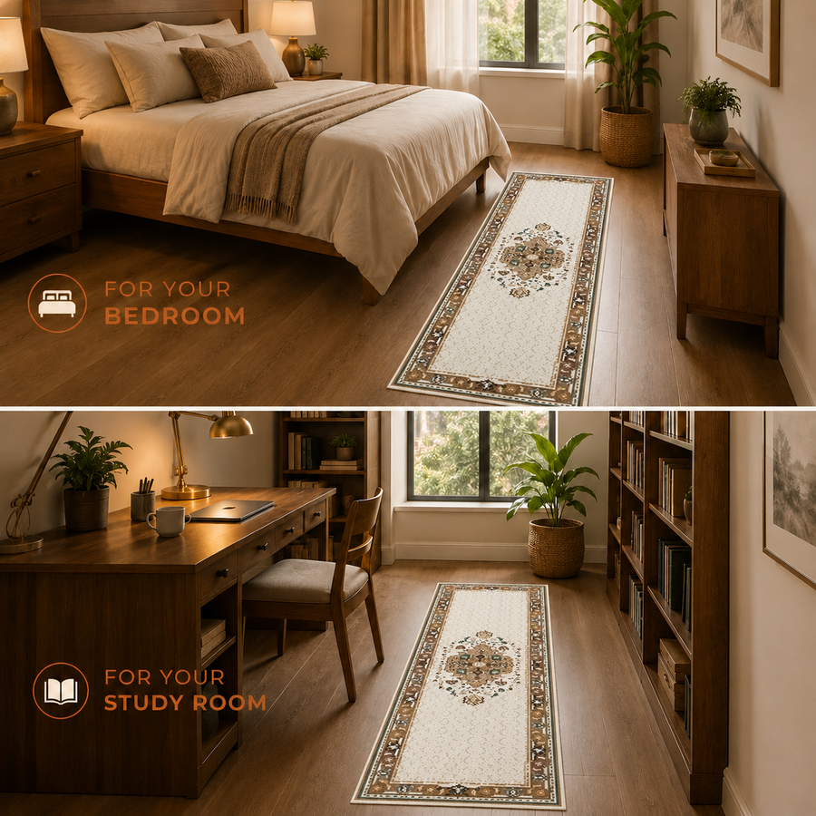 Ivory Heritage Anti-skid Washable Carpet & 2 Runner Set
