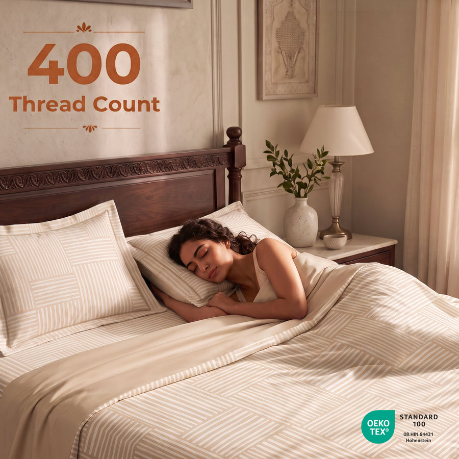 Basketweave Ivory King Flat 100% Cotton Bedsheet Set