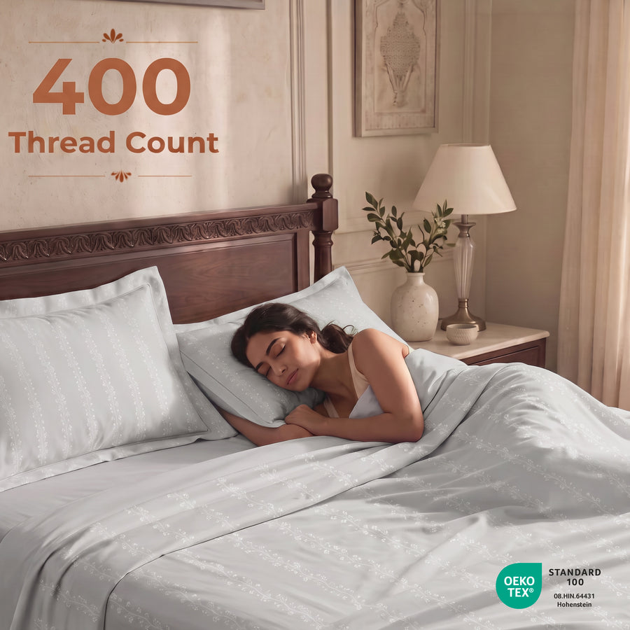 Pin Dot Stripe King Fitted 100% Cotton Bedsheet Set