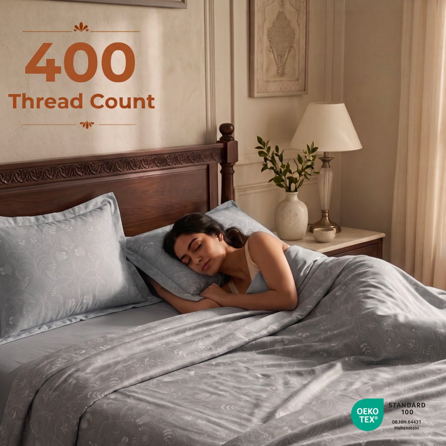 Medallion Bloom King Fitted 100% Cotton Bedsheet Set