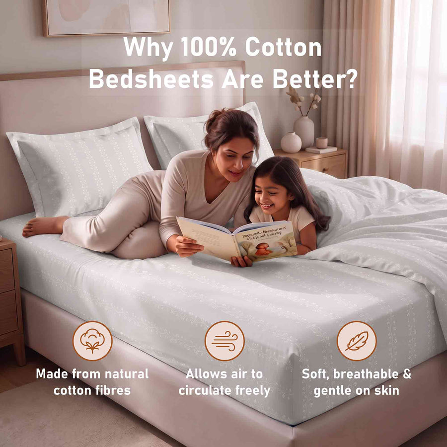 Pin Dot Stripe King Flat 100% Cotton Bedsheet Set