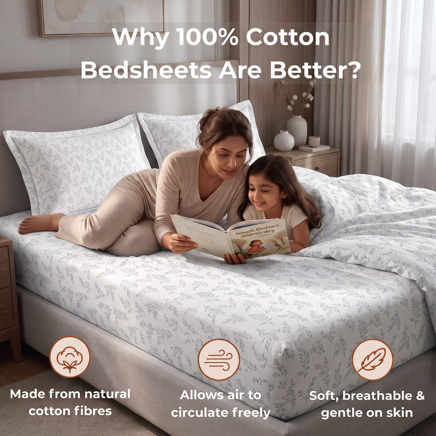 Willow Sprig King Flat 100% Cotton Bedsheet Set