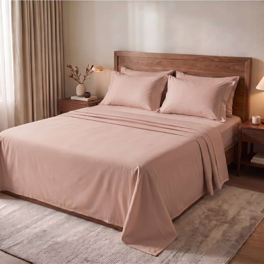Elaris Solid Caramel King Flat 100% Cotton Bedsheet Set
