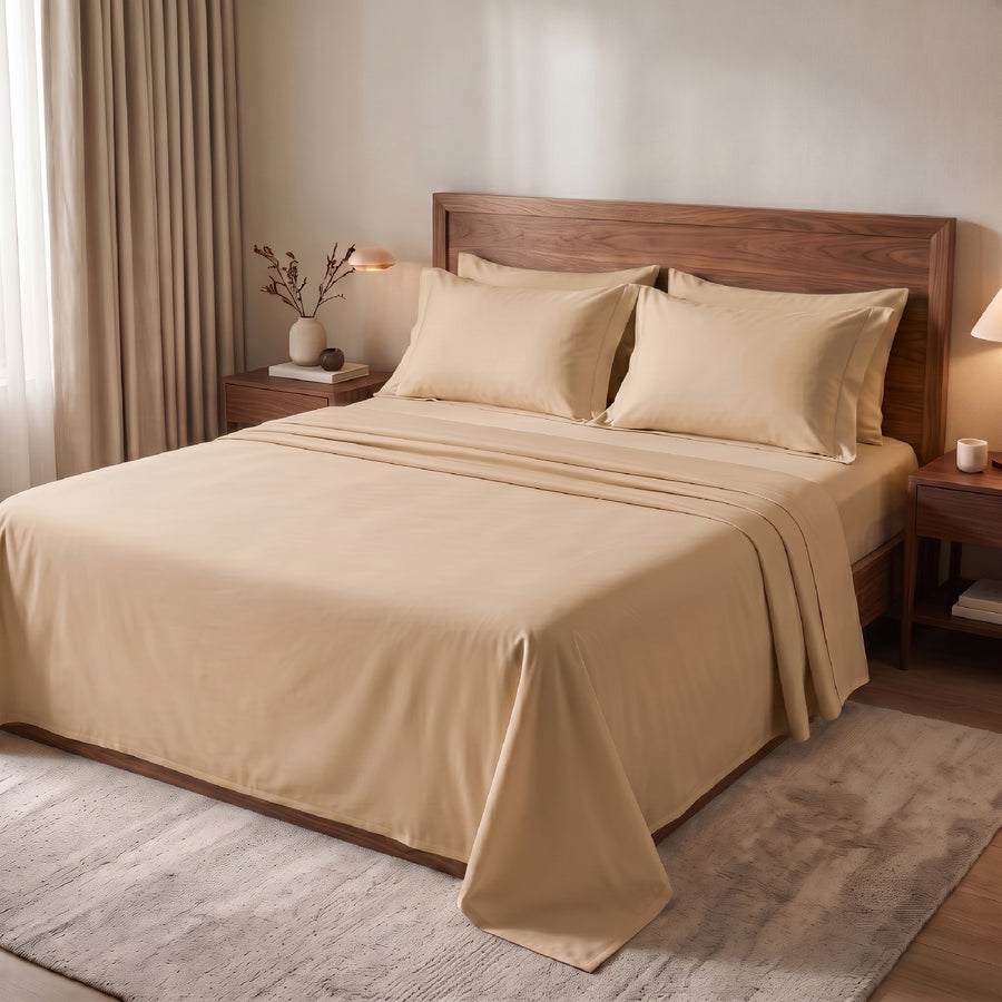 Elaris Solid Champagne King Flat 100% Cotton Bedsheet Set