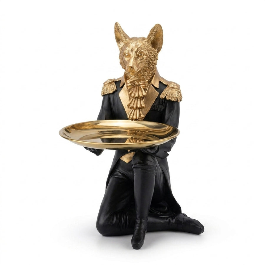 Elaris DecorativeButtler Figurine with  Tray - Black & Gold Showpiece