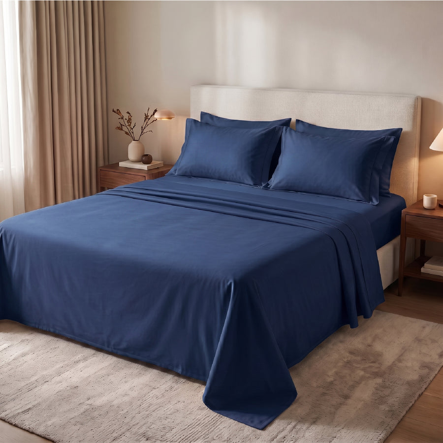 Elaris Solid Navy Queen Flat 100% Cotton Bedsheet Set