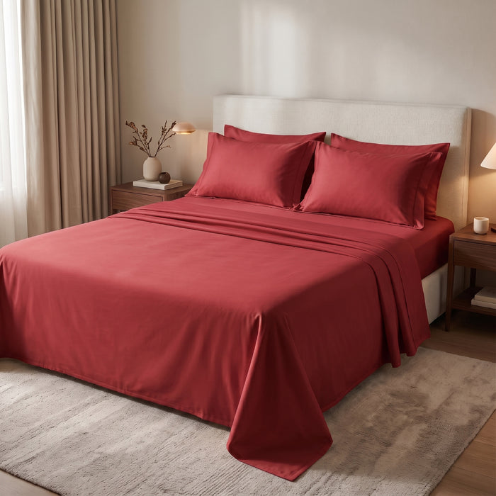 Elaris Solid Maroon King Flat 100% Cotton Bedsheet Set