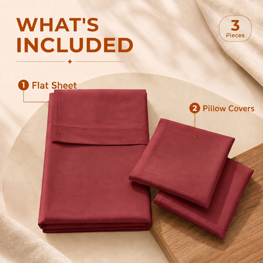 Elaris Solid Maroon Queen Flat 100% Cotton Bedsheet Set