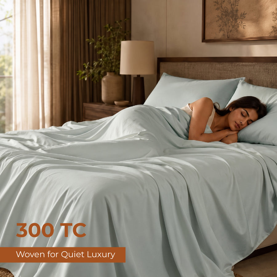 Solid Sage Green Queen Flat 100% Cotton Bedsheet Set