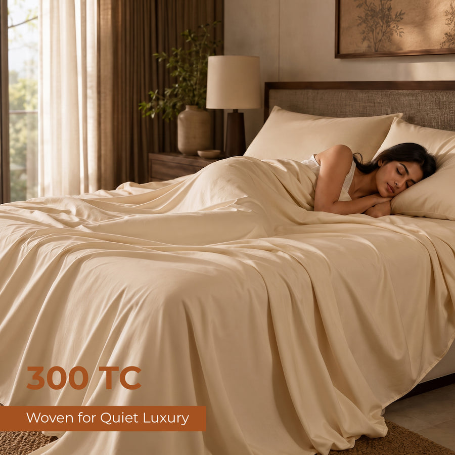 Elaris Solid Champagne Queen Flat 100% Cotton Bedsheet Set