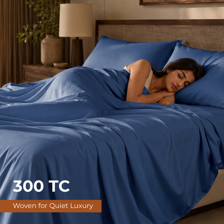 Elaris Solid Navy Queen Flat 100% Cotton Bedsheet Set