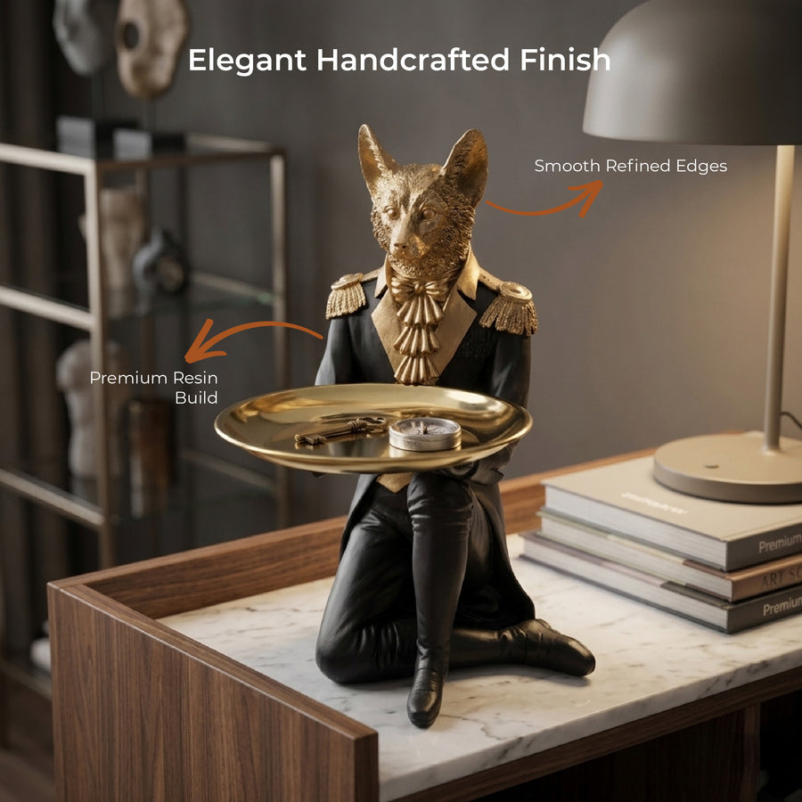 Elaris DecorativeButtler Figurine with  Tray - Black & Gold Showpiece