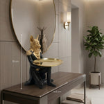 Elaris DecorativeButtler Figurine with  Tray - Black & Gold Showpiece